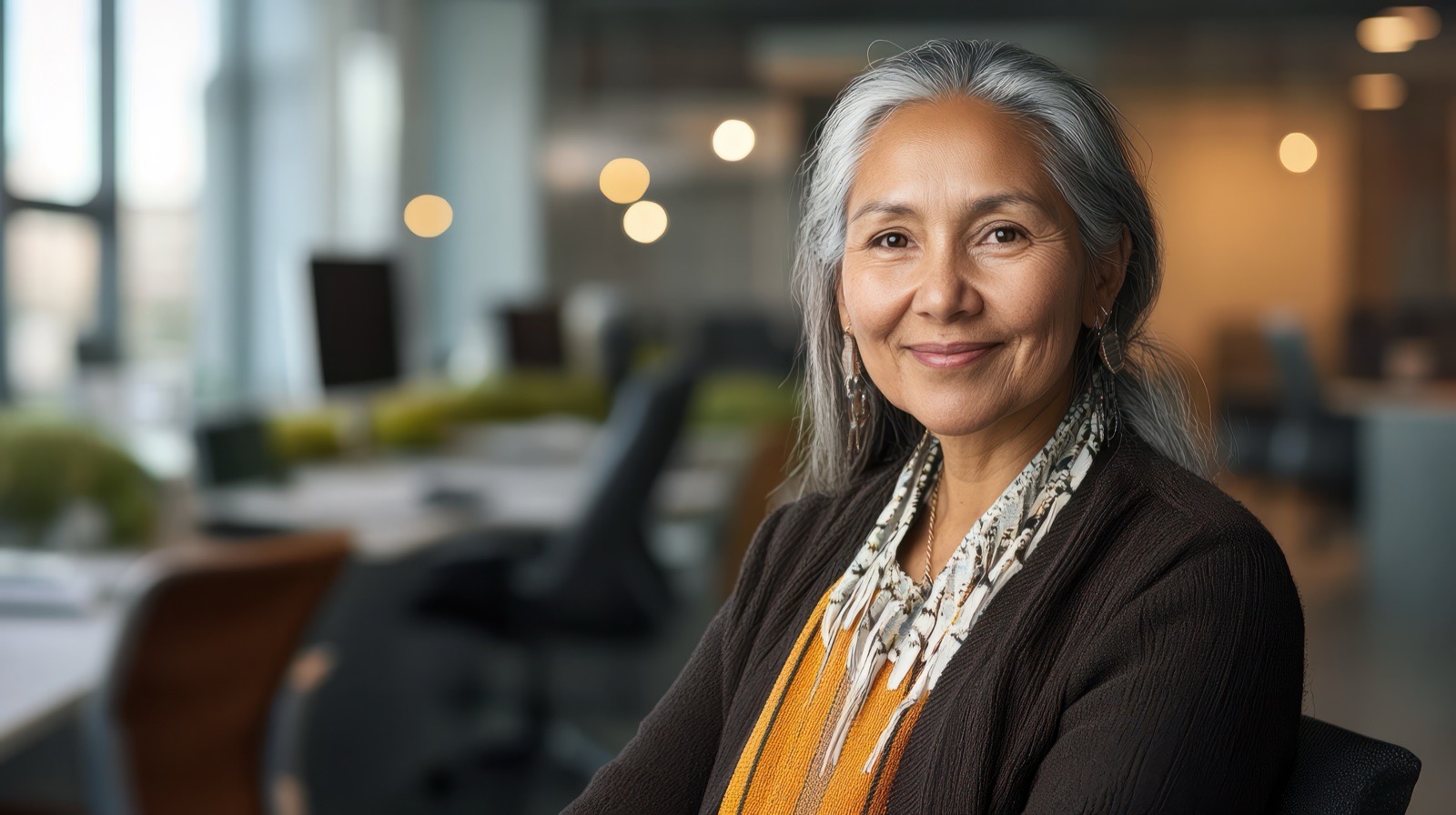 Senior Indigenous businesswoman in a modern office